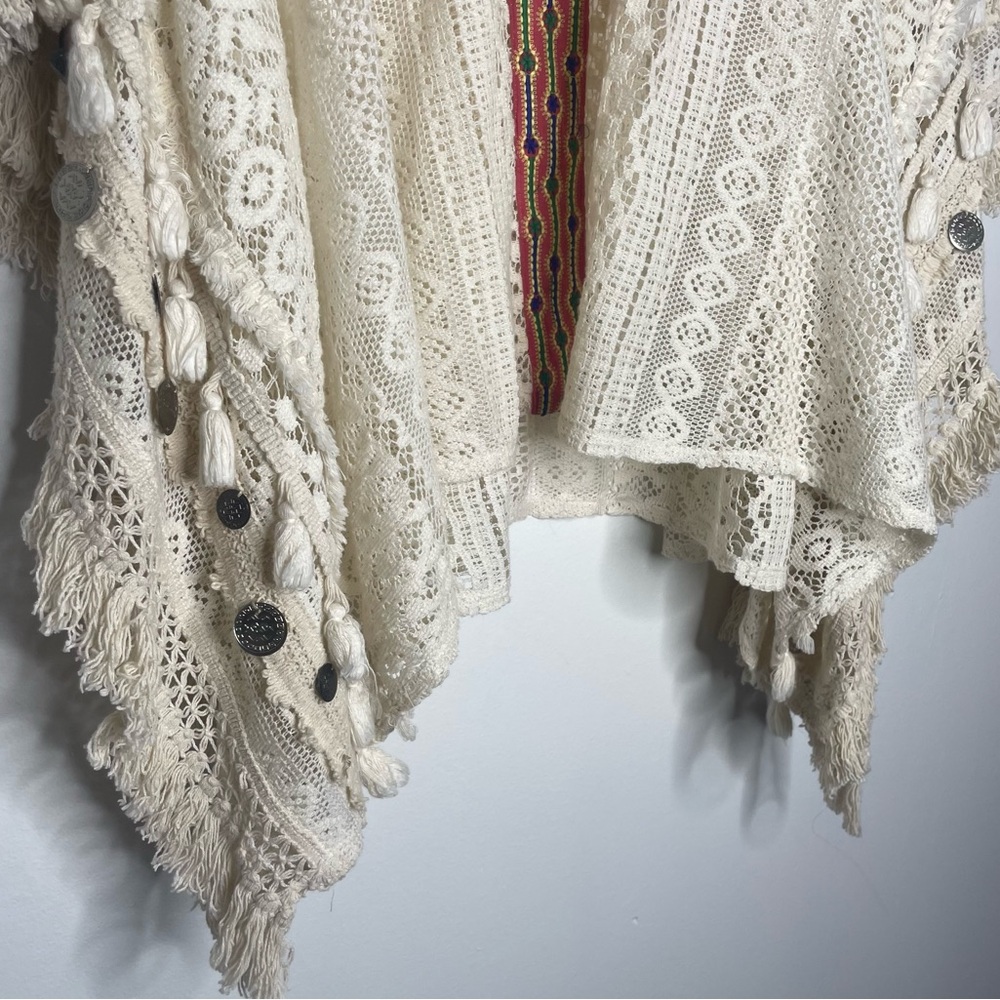 Avani Del Amour pullover Boho 100% Cotton crochet hippie Fringe poncho Size S/M - Picture 6 of 15